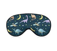 Space Dinosaurs Sleep Mask Blindfold Cute Dino in Space Adjustable Super-Smooth Soft Eye Mask Cover for Men Women Travel and Nap