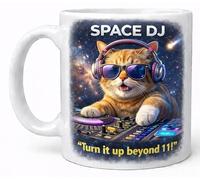 Space DJ Turn It Up Beyond 11 Funny Cat Music Lover Coffee Cup Gift Mug