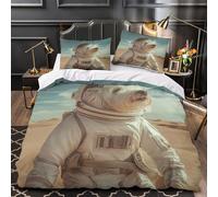 Space dog adventure 3D Printing Quilt Cover 3pcs Microfibre Anti-Fade Zip Closure Cosmic pet fantasy Duvet Cover 2 Pillowcases Breathable Easy Care Bedding Boys Girls Room Super king（260x220cm）
