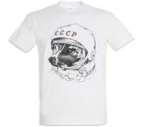 Space Dog Laika Mens T Shirt Russian Russia Russischer Soviet Union Astronaut Size 3XL White