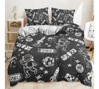 Space Duvet Cover Set King Size Black And White Bedding Universe Planet Rocket and Astronaut Quilt Cover Outer Space Printed Luxury Soft Bedding Set