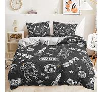 Space Duvet Cover Set Single Size Black And White Bedding Universe Planet Rocket and Astronaut Quilt Cover Outer Space Printed Luxury Soft Bedding Set
