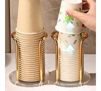 Space Efficient Acrylic Cup Dispenser for Home and Office, Waterproof Construction for Long-Term Use in Beverage Stations (Double seat - gold)