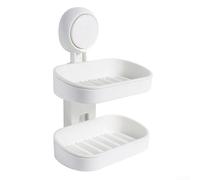 Space Efficient Bathroom Soap Rack Easy to Mount Without Damage to Walls (Double Layer White)