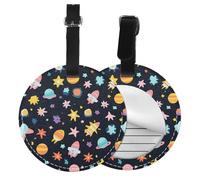 Space Element Round Luggage Tag 2PCS Colorful Star PU Leather Travel Bag Tag ID Labels Name Card Holder wtih Buckle for Luggage Suitcase Backpacks
