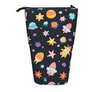 Space Element Standing Pencil Case Colorful Star Pen Pouch Holder Telescopic Pencil Bag Pop Up Cosmetics Bag Stationery Organizer for School Office Travel