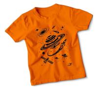 Space Exploration Kids T-Shirt Science Astronomy Planet Rocket Galaxy Cool Boys Girls Childrens Tee 9-11 Years Orange