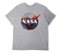 Space Exploration T-Shirt - Vintage Rocket & Volcano Graphic Tee, Science Astronomy Lover Men's Top Gray-Style 3XL
