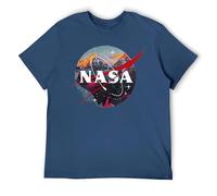 Space Exploration T-Shirt - Vintage Rocket & Volcano Graphic Tee, Science Astronomy Lover Men's Top Navy-Style L