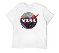 Space Exploration T-Shirt - Vintage Rocket & Volcano Graphic Tee, Science Astronomy Lover Men's Top White-Style M