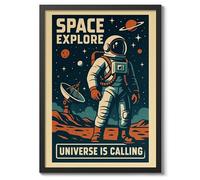 Space Explore Space Poster, Graphic Planets, Stars & Galaxies Art Prints, Sci-fi Bedroom Home Decor, A2 (Black Frame) - 62.5x45.1cm