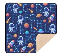 Space Explorer Alphabet Seamless Pattern Soft Thick Baby Playmat for Floor Washable Activity Entertainment Mat for Babies Infants Toddlers, 50'' x 50''