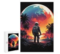 Space Explorer on Exotic Beach, 1000 PCS Wooden Brain Teaser for Adults, Home Décor Activity, for Screen-Free Relaxation at Home