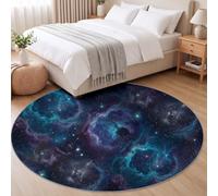 Space Fantasy Nursery Round Rugs for Girls Boys 160 cm | Thin Pile Galaxy Star Nebula Universe Round Kids Playroom Rug, Dark Blue Circle Carpet for Kids Bedroom, Washable Area Rugs