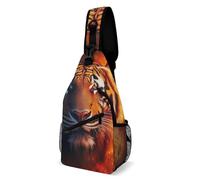 Space Fire Flame Animal King Wild Angry Tiger Women Men Sling Bag Breathable Chest Bag With Zipper Daypack For Cycling Workout Walking