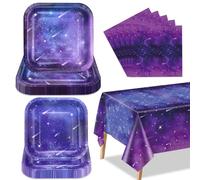 Space Galaxy Party Decorations for 20 Guests, Include Starry Night Paper Plates, Napkins, Universe Tablecloth for Kids Girls Birthday Party Outer Space Theme Party Supplies