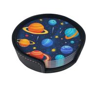Space Galaxy Planet Coaster Fun Cartoon Patterns Circular Leather Coasters with Brackets