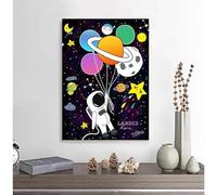 Space Galaxy Poster Cartoon Astronaut Moon Stars And Rockets Canvas Painting Wall Art For Boys Room Home Decor Mural 30x40cm No Frame