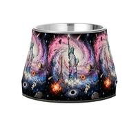 Space Galaxy Statue of Liberty & Eiffel Tower Dogs Food Bowl Enhanced Stainless Steel Cat Food Dishes for Loving Pet Comfort Feeding