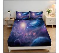 Space Galaxy Super King Size Fitted Sheet 180x200x30cm, Fantasy Universe Microfiber Fitted Bed Sheets Soft Breathable Bedding with Extra Deep Pocket 30 Cm, Purple