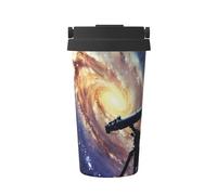 Space Galaxy with Telescope Print Insulated Coffee Tumbler, 500ml Leakproof Stainless Steel Travel Mug, Double Walled, Hot & Cold Drinks - Perfect for Commuting, Office, Home