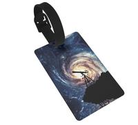 Space Galaxy with Telescope Printed Luggage Tags with Wrist Strap,Name Id Label for Suitcase,Airplane Travel Essentials