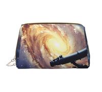 Space Galaxy with Telescope Printed Makeup Bag for Women Portable Leather Make up Bag Travel Zipper Cosmetic Bags Organizer