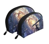 Space Galaxy with Telescope Printed Makeup Bags 2-Piece Portable Shell Travel Toiletry Bag Cosmetic Organizer Bag for Women