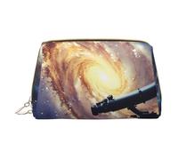 Space Galaxy with Telescope Printed Small Makeup Bag Portable Leather Make up Bag Travel Zipper Cosmetic Bags Organizer for Women