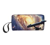 Space Galaxy with Telescope Printed Travel Makeup Bag Portable Cosmetic Bag Makeup Case Toiletry Handbag Organiser for Women