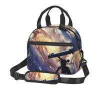 Space Galaxy with Telescope Prints Lunch Bag Tote Bag for Women Men, Insulated Lunch Cooler Bag Organizer for School Picnic Work Outdoor