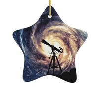 Space Galaxy With Telescopemulti-Scenario Printed Christmas Ceramic Star-Shaped Decorative Pendant