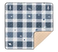Space Gingham Pattern Large Sturdy Baby Activity Play Mat for Floor Comfortable Padded Baby Mat for Baby Toddler Infant, 50'' x 50''