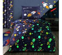 Space Glow In Dark Cotton Rich Printed Duvet Cover and Pillowcase Set Velosso Blue Cot