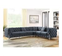 (Space Grey, 6 Seater Left Hand Facing) SNOOZE Online Chesterfield 3 and 2 Seater Sofa Sets, Corner Sofas For Living Room, Upholstered Plush Fabric 3 Seater Velvet Sofas