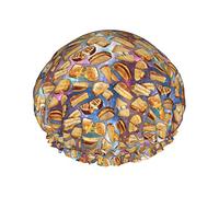 Space Grilled Cheese Pattern Waterproof Shower Cap with Elasticized Hem Reversible Design for Shower Sleeping Bonnet Cap for All Hair Lengths
