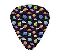 Space Guitar Picks 6 PC,UFOs Planets Gas,Personalized Guitar Pick for Acoustic,Great Gift for Dad Boyfriend Guitar Players(0.46/0.71/0.96 mm),Black Multicolor,0.96