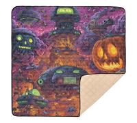 Space Halloween Pumpkin City Cute Foldable Baby Play Mat for Floor One-Piecing Infant Play Activity Mat for Newborns Babies Infants Toddlers, 50'' x 50''
