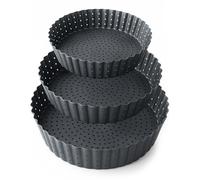 Space Home - Set 3 Crusty Non-Stick Fluted Flan & Tart Tin - Deep Quiche Pan with Loose Base - Perforated Quiche Mould - Flan Tins with Base - Loose Bottom Tart Tin - 20, 24 and 28 cm