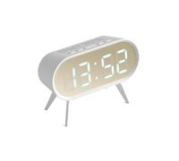 SPACE HOTEL® Cyborg Digital Alarm Clock with LED Display, 12/24Hr, Room Temperature, Snooze, Night Mode, Brightness Dimmer, Mirror Surface, USB Powered & Battery Backup (White/Gold)