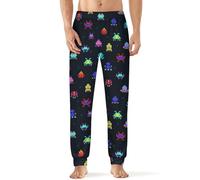 Space Invaders Argyle Pattern Men's Pajama Pant With Pockets Sleepwear Print Soft Lounge Buttom L