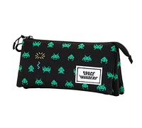 Space Invaders Army-ECO Triple Pencil Case, Black, 23 x 11 cm