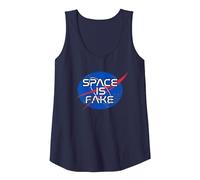 Space is Fake Funny Space Conspiracy Meme Tank Top, Women, Navy Blue, Small