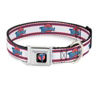 Space Jam Tune Squad Icon Full Color Black/Red/Blue Seatbelt Buckle Collar - Space Jam TUNE SQUAD Logo Stripe White/Red/Blue