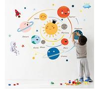 Space Kids Wall Stickers, Removable Self-Adhesive Solar System Wall Decal, 2 PCS PVC Cute Planets Space Wall Sticker Decal for Nursery Bedroom Living Room (30 x 90cm)