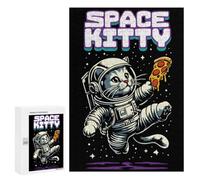 Space Kitty Poster Cat in Spacesuit Floating in Space Eating Pizza Funny Wall Ar Family Jigsaw Puzzle, 300 PCS, for Adults And Families, Versatile Leisure for Adults Who Enjoy Jigsaws