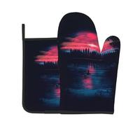 Space Lake Reflection Trees Print Oven Mitts And Pot Holders Sets 7"X11" Kitchen Essentials 2-Piece Set Bbq, Baking