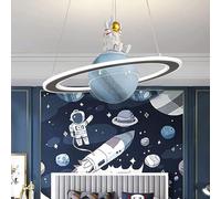 Space Lampshade Modern Pendant Light,Astronaut Ceiling Lamp,Chindren's Room Chandelier,Kids Ceiling Light,Dimmable LED Kids Room Planet Hanging Chandelier,(Size:55cm,Color:Blue)