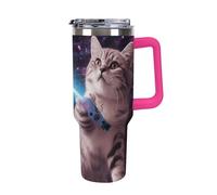 Space Laser Cat Novelty Cute Funny 40 Oz Tumbler with Handle And Flip Straw, Vacuum Insulated Stainless Steel Tumbler Cups, Travel Coffee Mug, Dishwasher Safe & Bpa-Free, Reusable Water Bottle(Light R