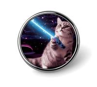 Space Laser Cat Novelty Cute Funny Badges Circle with Button Design, Personalized Picture Pin Brooches, Round Badge Holders for Decorate Hat Shirt Clothing Bag Accessories